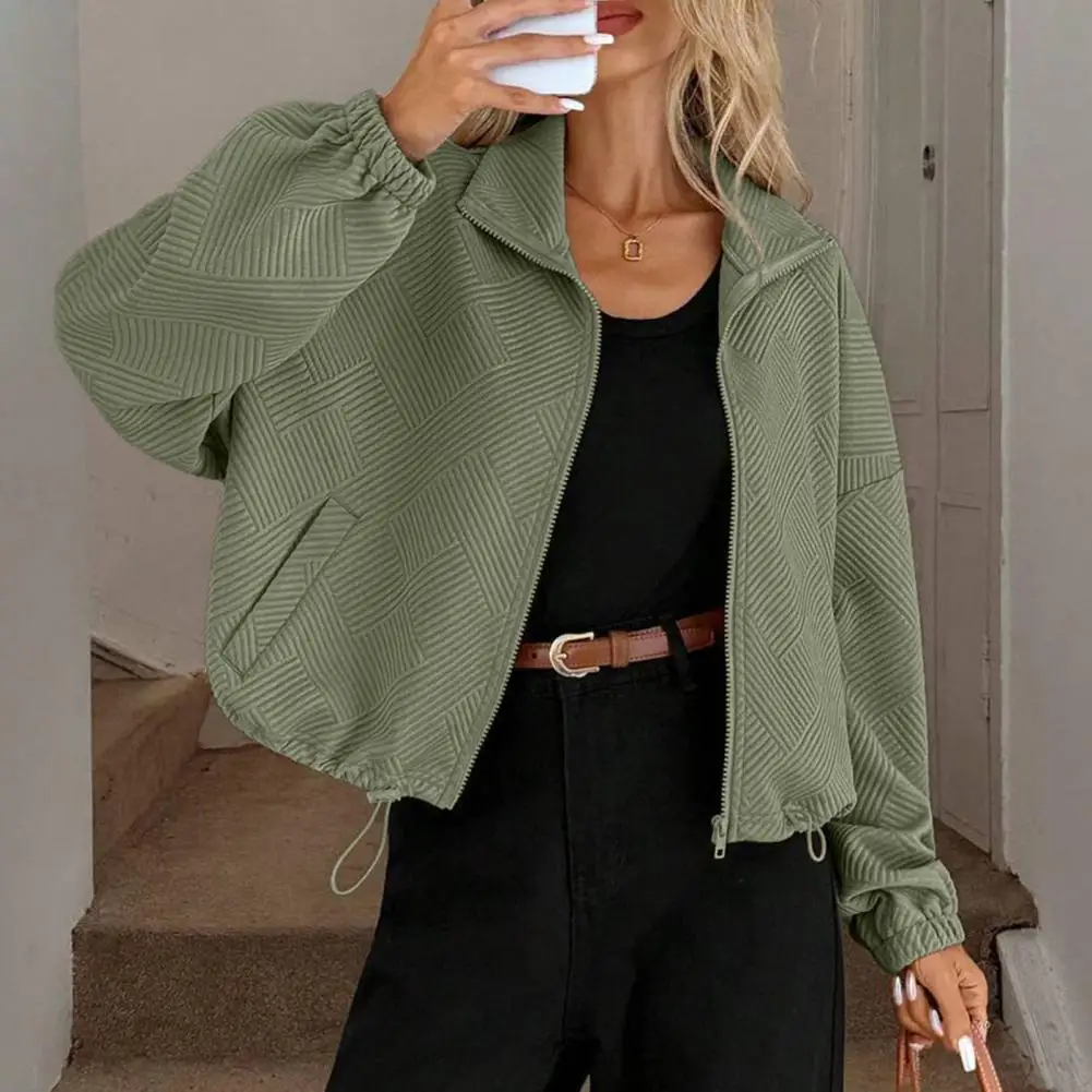 Damska kurtka w stylu hip-hop z regulowanym dołem, zapinana na zamek, krótka kurtka z długim rękawem, stójką, krótka kurtka bomberka, jesienna bluza.