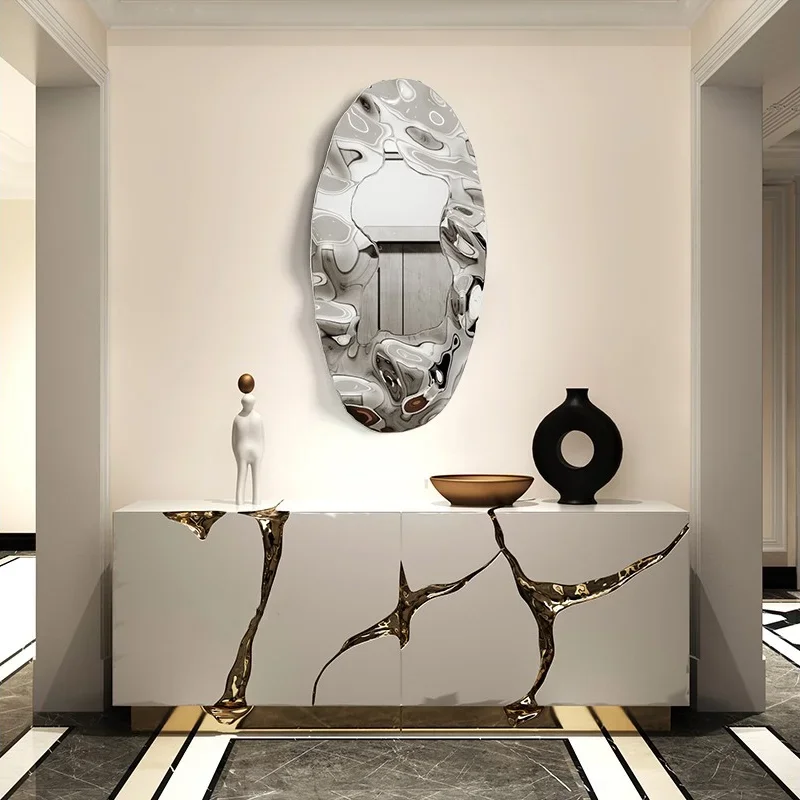 Nn Stainless Steel Oval Mirror Wall Decoration, Designer Art Installation, Large Space, Sales Office