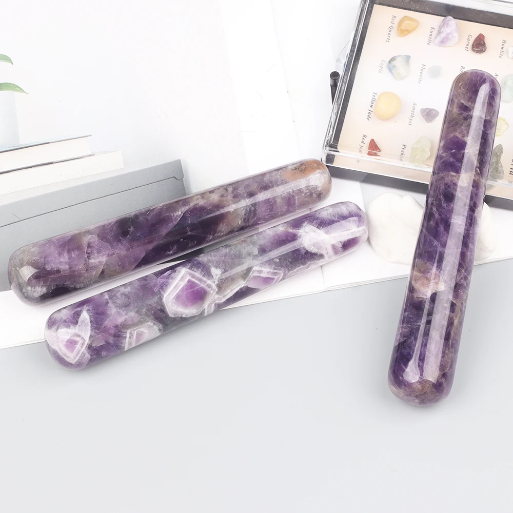 Natural Amethyst Wand Jade Massage Stick Face Body Eye Crystal Mineral Stone Massager Health Skin Care Gua Sha Lifting Yoni Tool