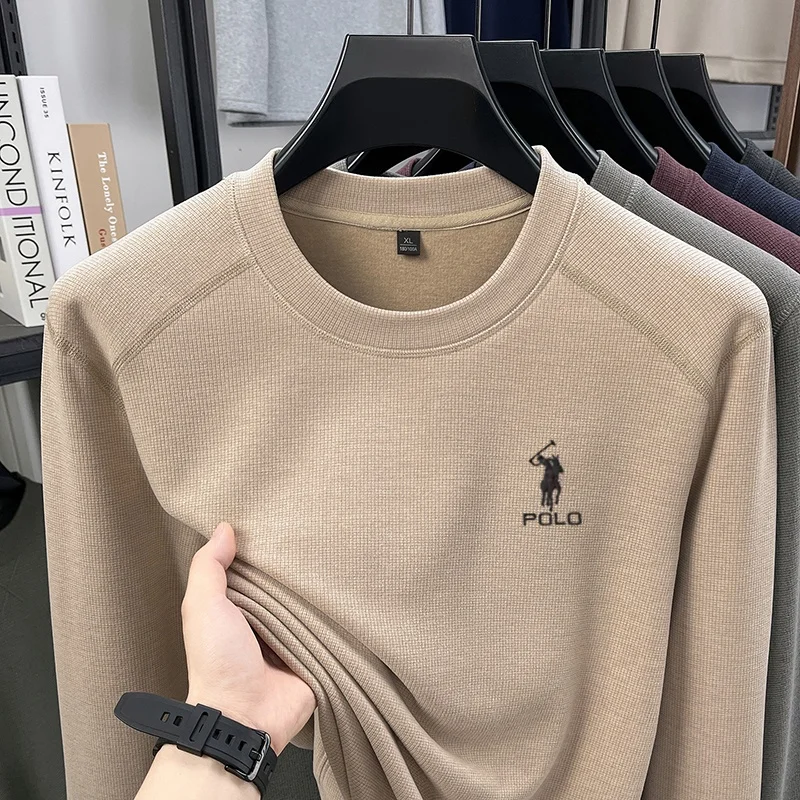 Autumn Classic Paul Original Brand Pony Embroidered Knitted Sweater Fashion Men's Velvet Warm Round Neck Comfortable T-shirt top