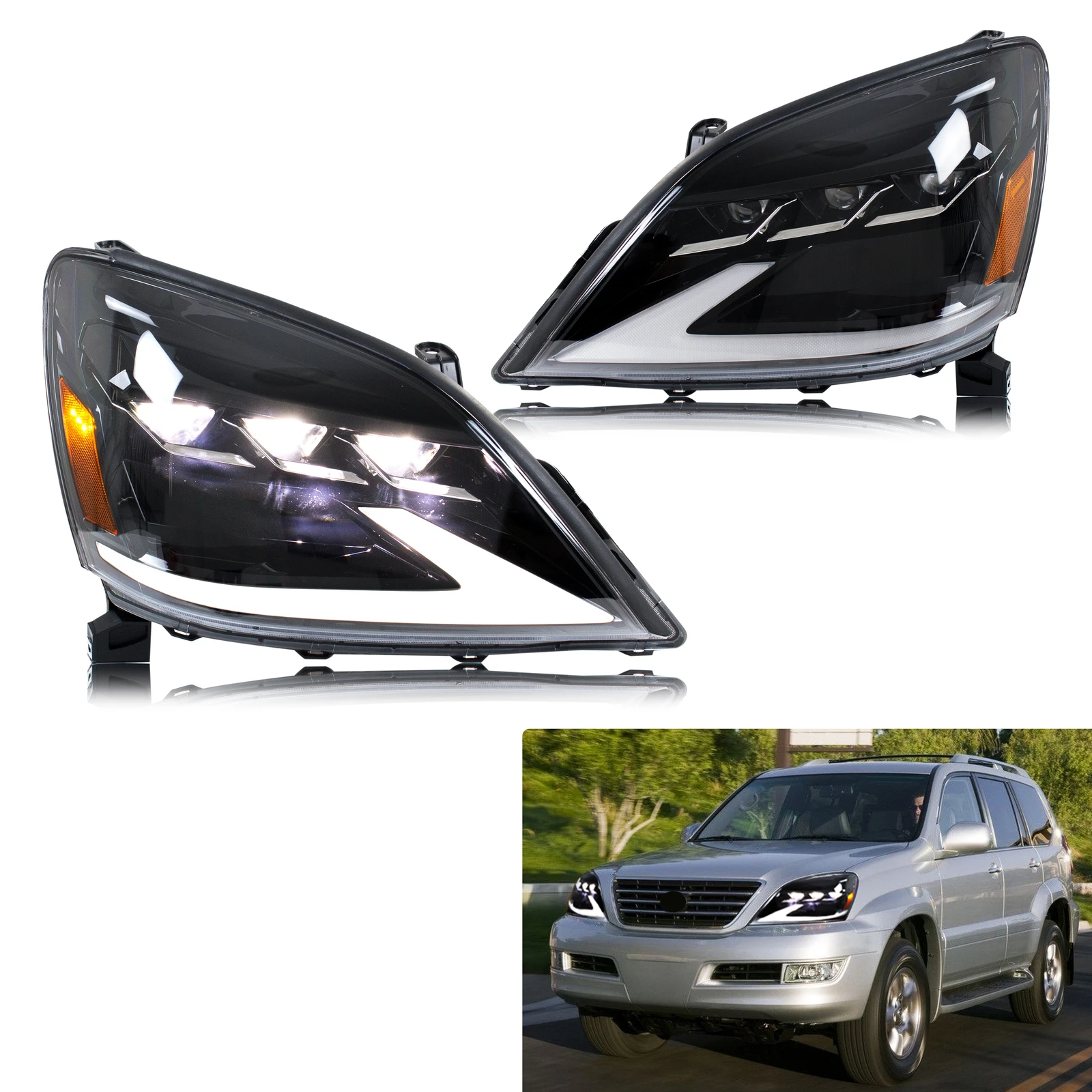 

Светодиодные фары для Lexus GX470 2003-2009 DRL проектор последовательный указатель поворота передние лампы пара в сборе