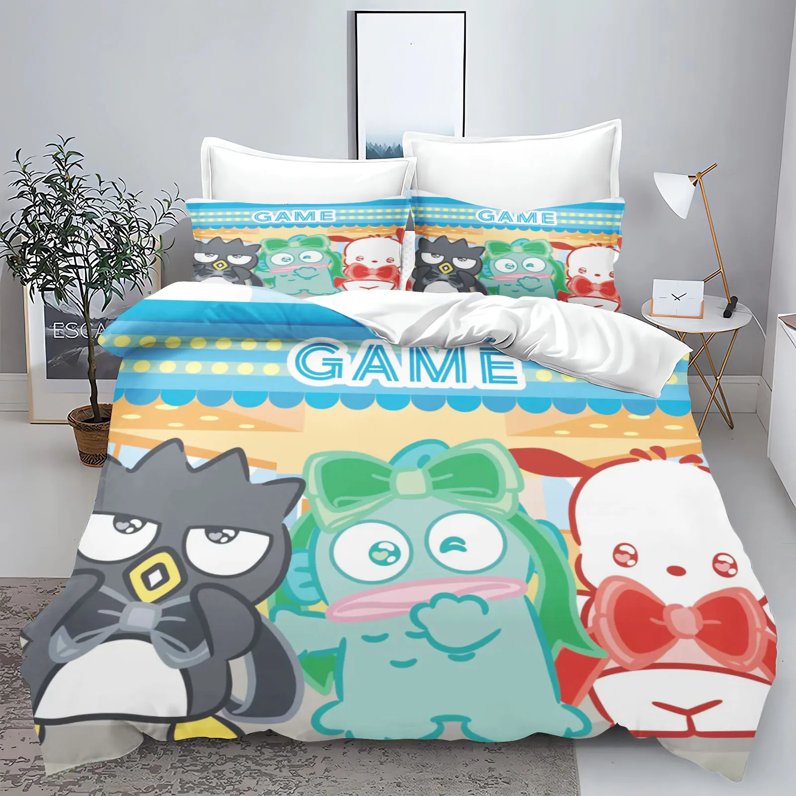 Bad Badtz-Maru Impresso Duvet Cover Set para Crianças e Adultos, 3D Quilt Bedding, 3-Piece Bedding, 1