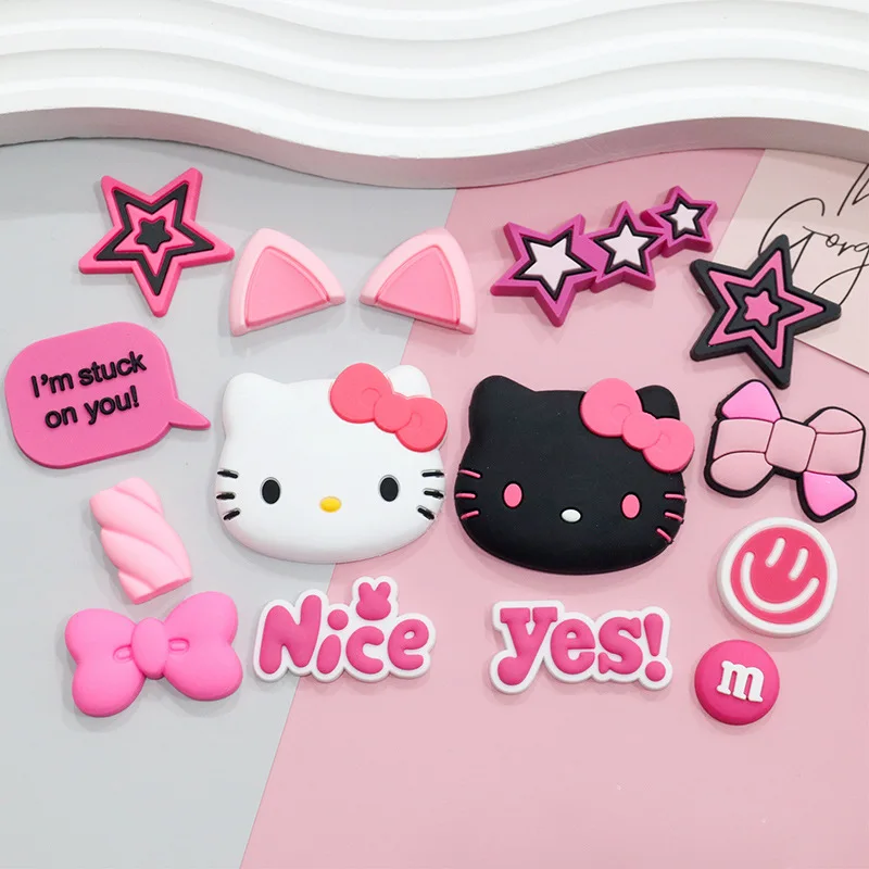 6/15Pcs Sanrio HelloKitty Pink PVC Shoes Charms Decorations Moonwalk Dance Sandal Buckle Fit Cool Man Holiday Gifts