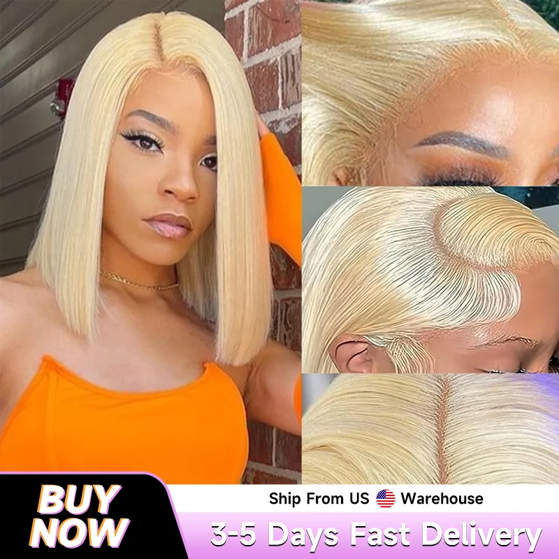 

Бразильский парик из человеческих волос Remy 13x6 HD, кружевная передняя часть, предварительно выщипанная, плотность 180%, 18 дюймов, 613, медовая блондинка, короткий боб, прямой для женщин