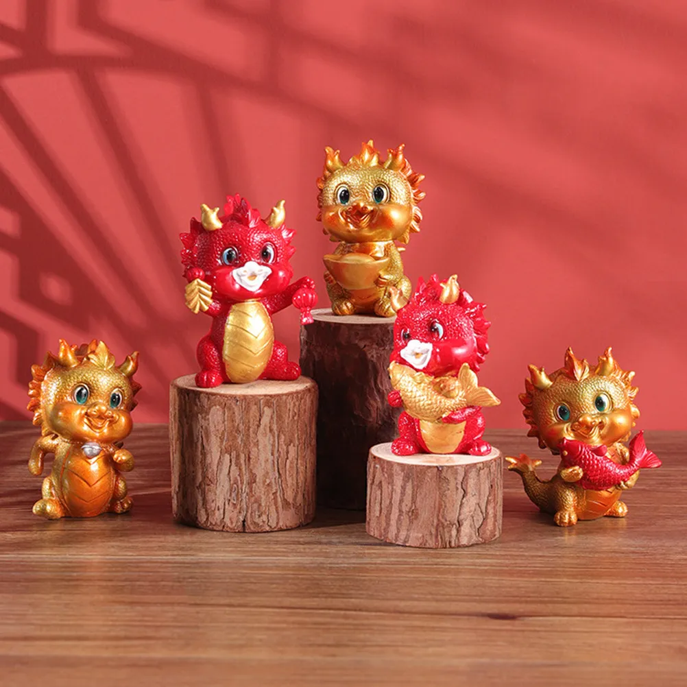 2Pcs Zodiac Dragon Resin Craft Decorative Sculpture Cartoon Style Desktop Ornament Home Garden Decor Gift Dragon Statue