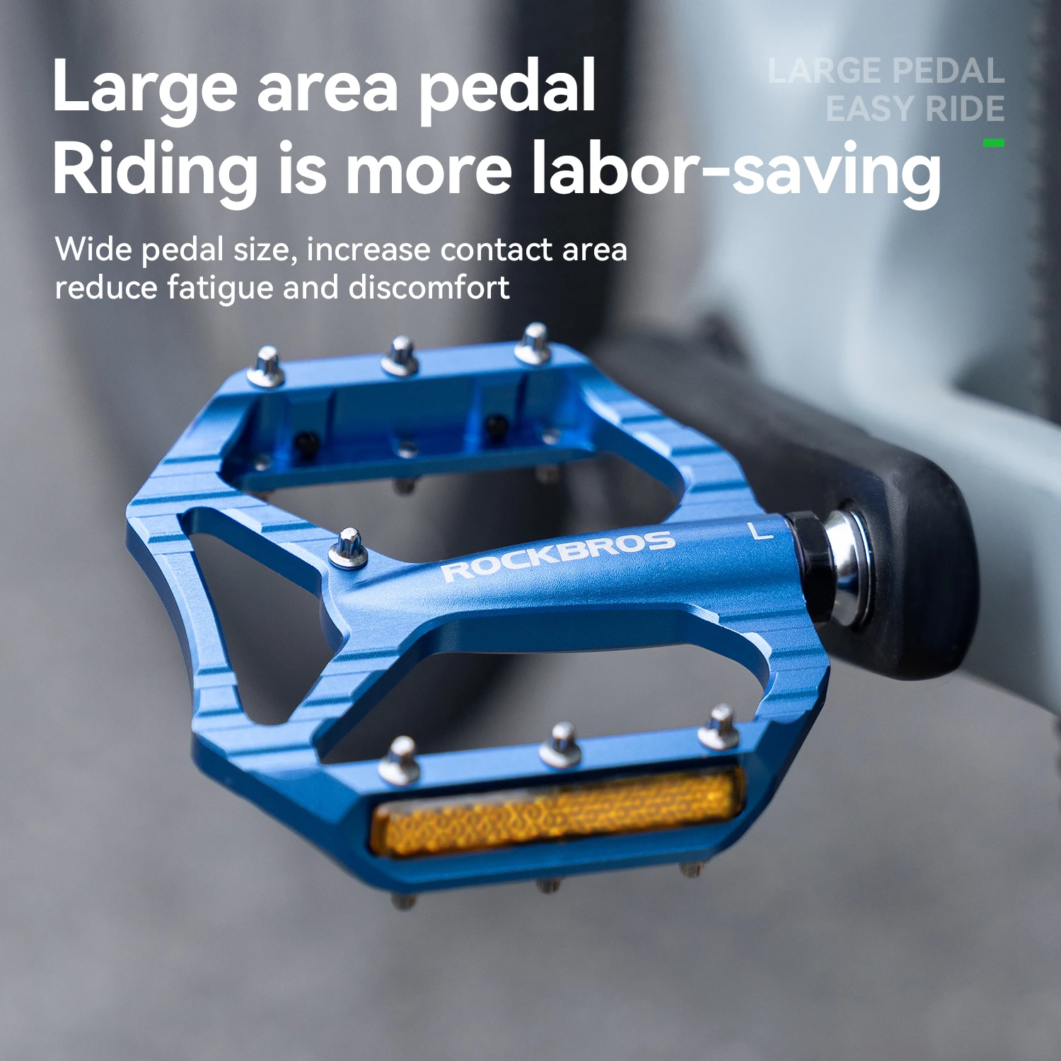 

ROCKBROS Bicycle Pedal Non-Slip Durable Single Bearing Aluminum Alloy Reflective Pedal Hollow Design Lightweight Bike Road Pedal
