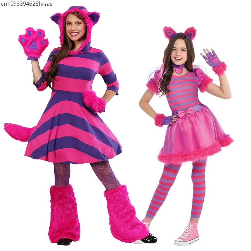 

Girls Alice Cat In Wonderland Fancy Dress Up Women Cheshire Cat Costume For Family Halloween Carnival Party 2025
