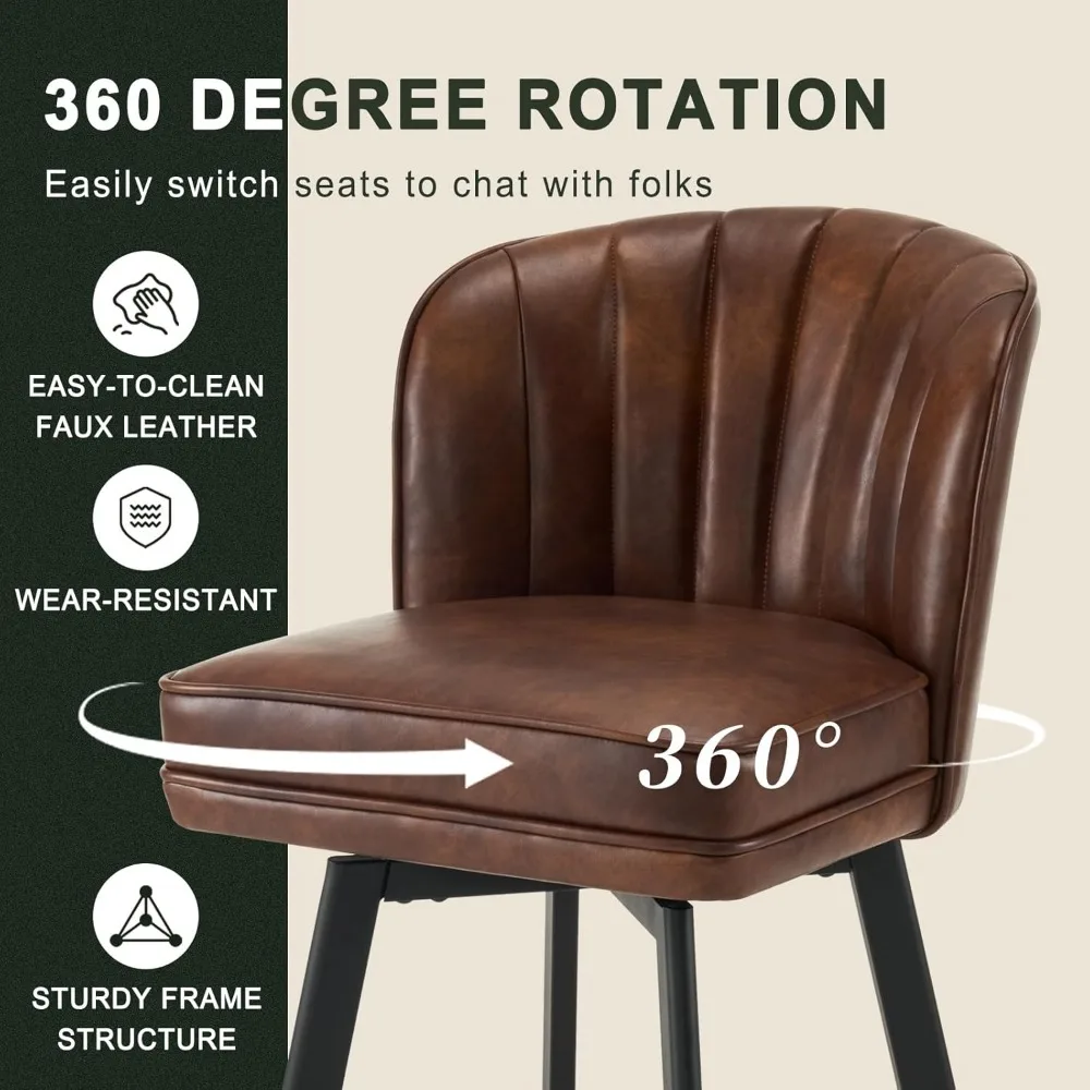 Draaibare barkrukken op tegenhoogte, set van 4, 26'' moderne barkrukken met rugleuning en metalen poten, gestoffeerde barstoelen