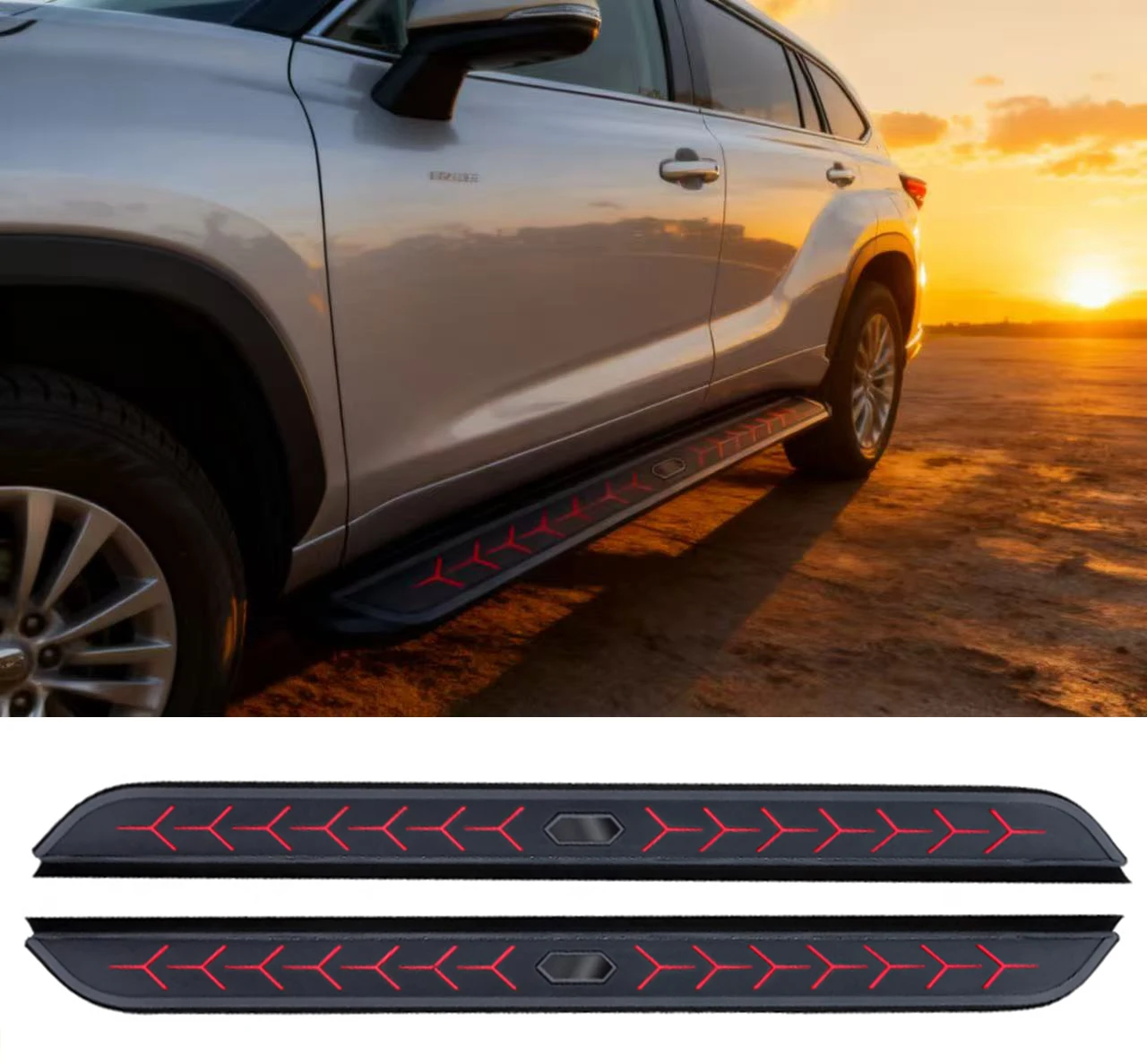 2 قطعة مناسبة لسيارة شيفروليه ترافيرس 2024 2025 لوحات الجري خطوات جانبية مضادة للانزلاق Nerf Bar ألومنيوم أحمر LB