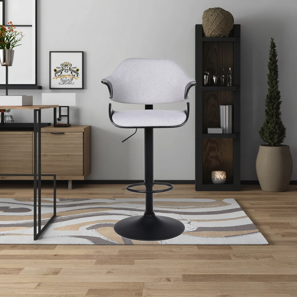 Contemporary Swivel Stool with Adjustable Height Grey and Black Bar Iron Base Stainless for Outdoor for Kitchen Island & Cafe