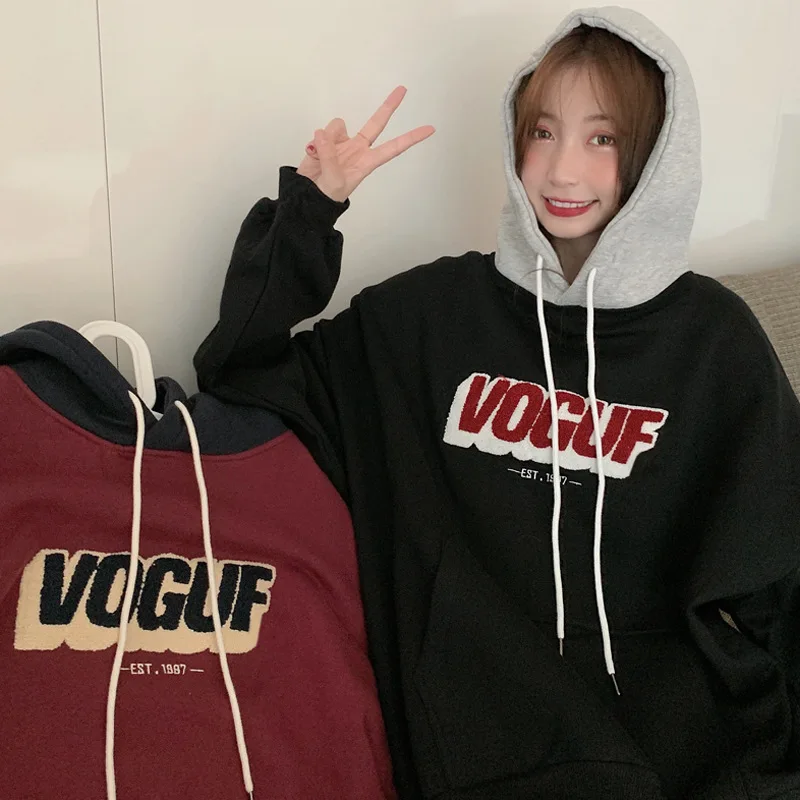 Women Oversized Sweatshirts Y2k Streetwear Preppy Street Wear Korean Couples Retro Hoodies Long Sleeve Casual Hooded Letter Tops