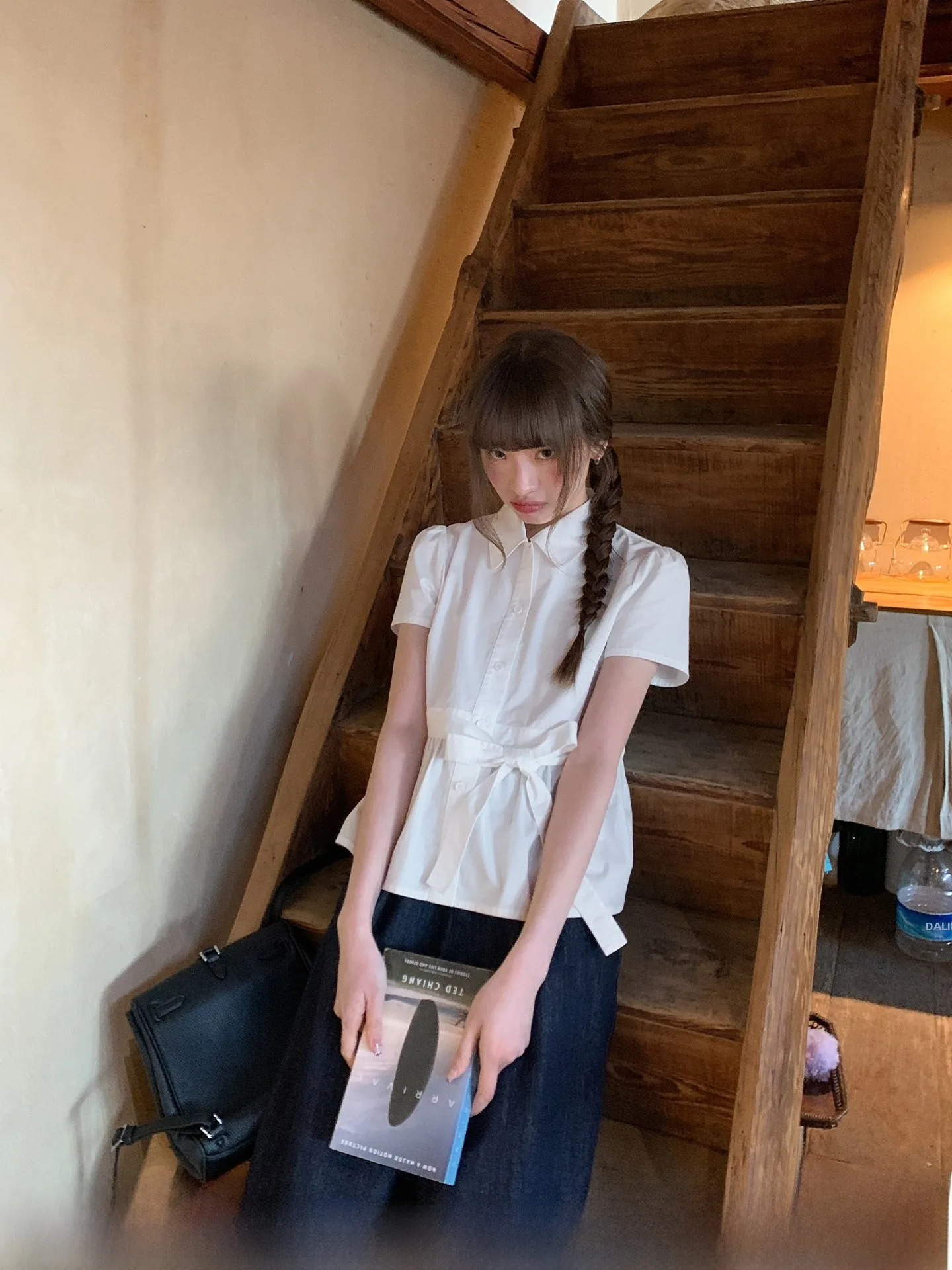 

Early Doll irt Waist Belted ort Sve Cotton Casual Women's irt Simple Sle Loose Fit Summer Faion Chinese Brand