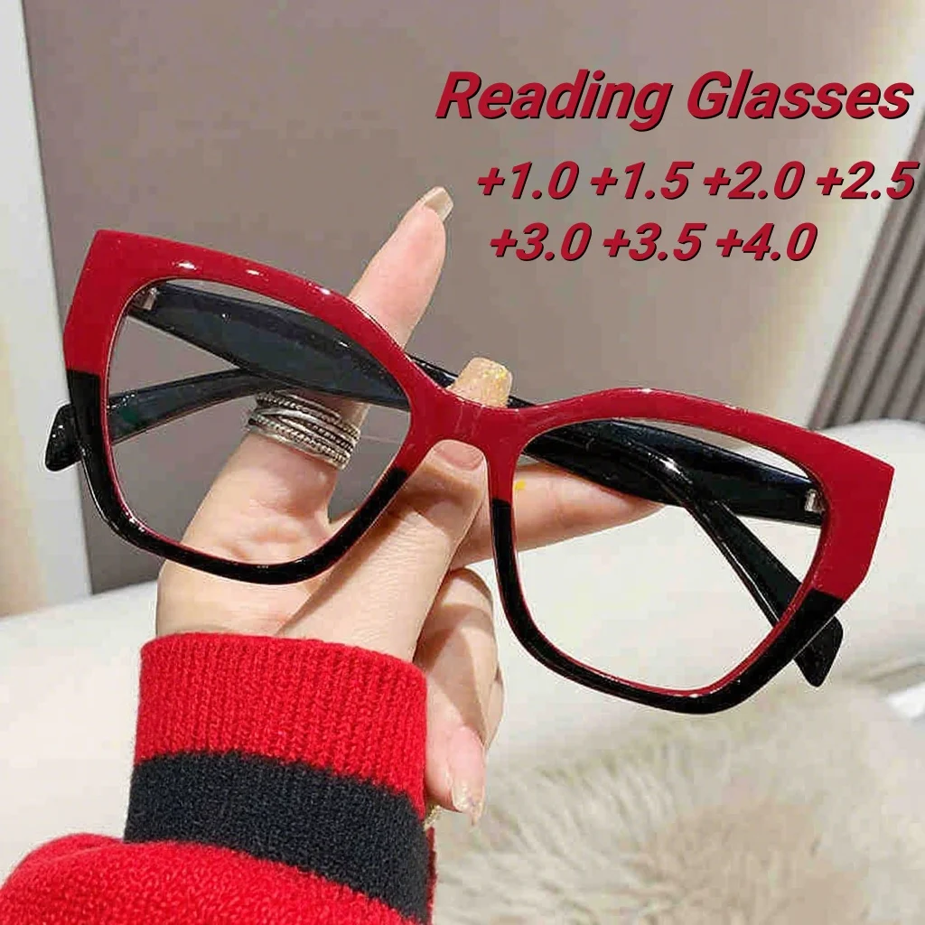 

Alien Cat Eye Large Frame Color Blocked Reading Glasses with High-definition Texture Resin Anti Blue Light Reading Glasses