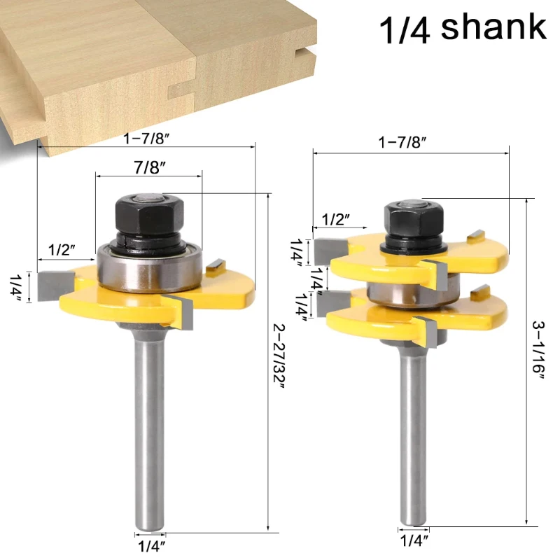 2Pcs Woodworking Router Bit Set Tongue & Groove Joinery Bit, Carbide Tipped 1/4
