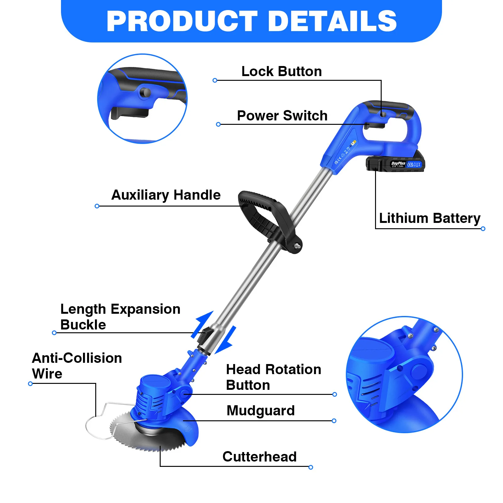 Cordless Electric Lawn Mower Rechargeable Lithium Battery Grass Trimmer Household Weed Cutter Garden Lawn Cutting Tool