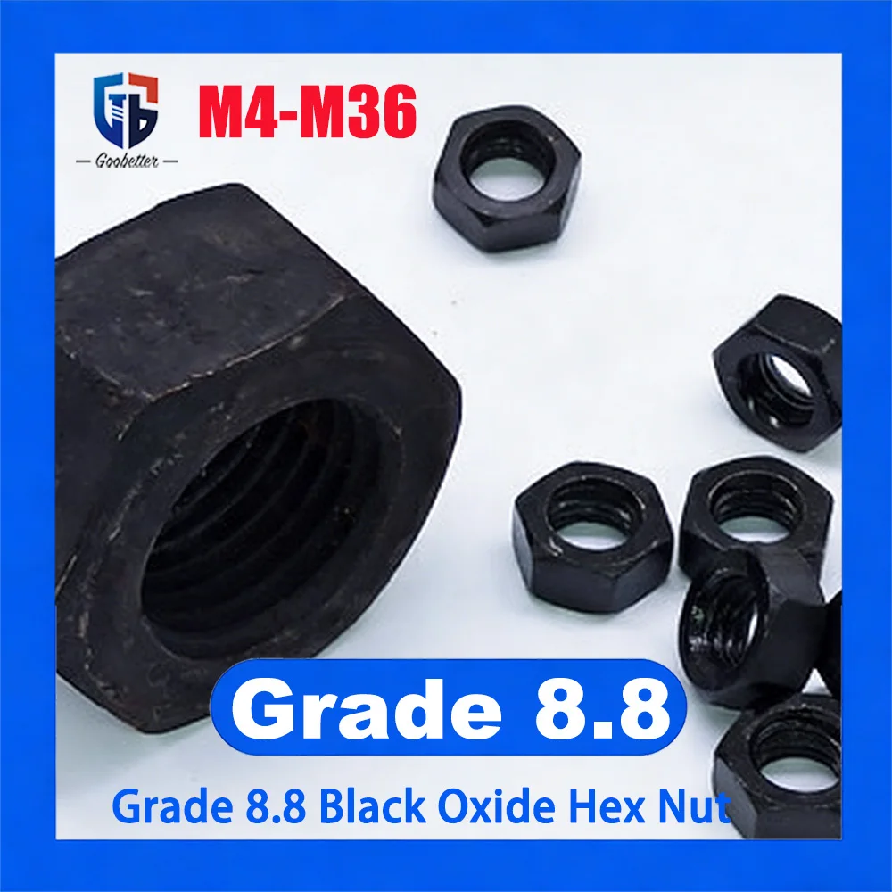 

M4 M5 M6 M8 M10 M12 M14 M16 M18-M36 Grade 8.8 High Strength Hex Nuts Black Oxide Carbon Steel Hexagon Nuts Hardware Fasteners