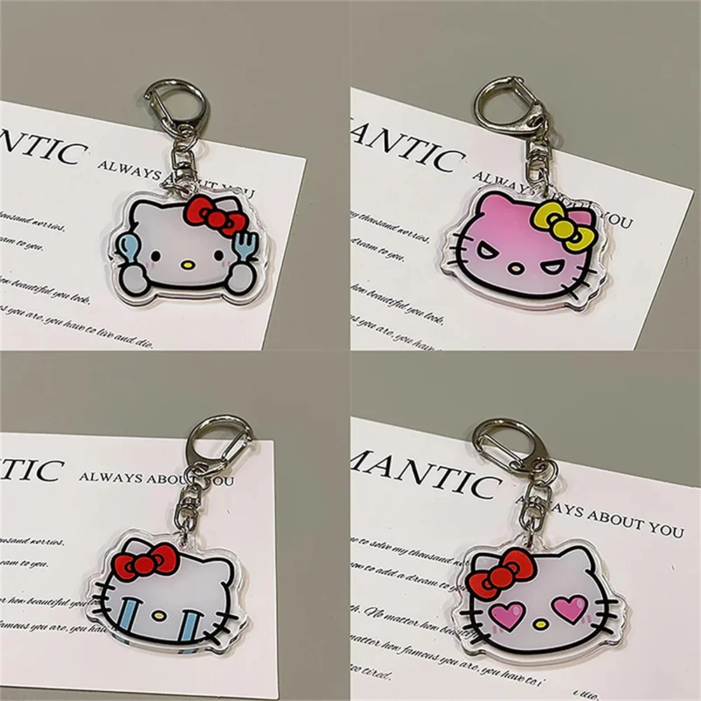 Cartoon Hello Kitty Cat Acrylic Keychain Anime Figures Keychain Backpack Pendant Keyring Double-sided Kids Toys Accessories Gift