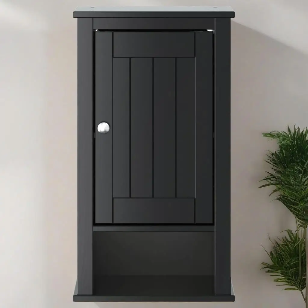 

BERG Bathroom Wall Cabinet - Black Solid Pine, 15.7x10.6x28.1 Inch, Stylish Storage Solution