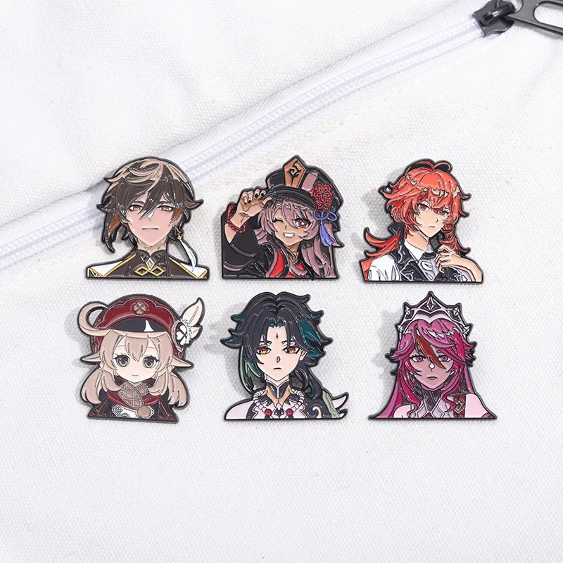 Game Genshin Impact Badge Brooch Pins Cute Cartoon Character Hutao Xiao Klee Venti Enamel Backpacks Jackets Accessories Jewelry