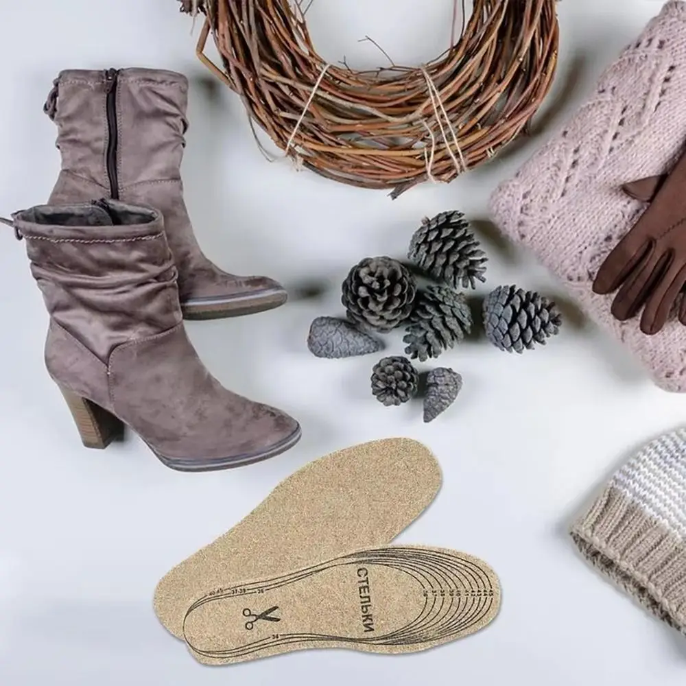 1/2/4 ペア吸汗性ウールフェルトインソールソフトヒートパッドブーツパッド通気性厚みのある冬暖かい靴クッション