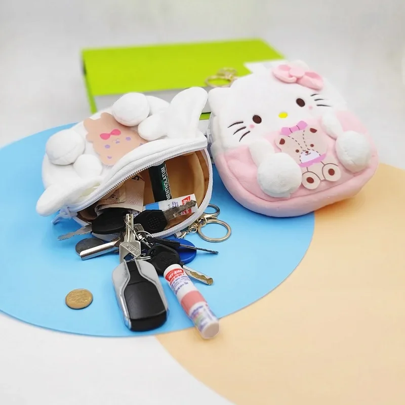 Hello Kitty Cute Wallet Japanese Kuromi Cinnamon Dog My Melody Coin Purse Cartoon Plush Creative Gift Keychain Pures and Bags