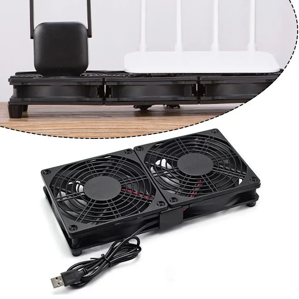 

120mm 5V USB Powered PC Router Dual Fan USB Axial Radiator For Computer For Dissipate Heat From Electronic Devices 24*12*4cm