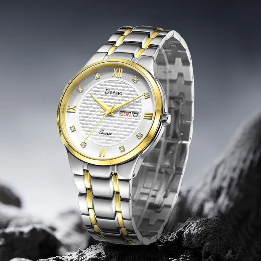 Deesio N209 Fashion Quartz Watches Male Luxury Design Large Dial Steel Band Wristwatch Bussiness Clock Gifts For Men With Box