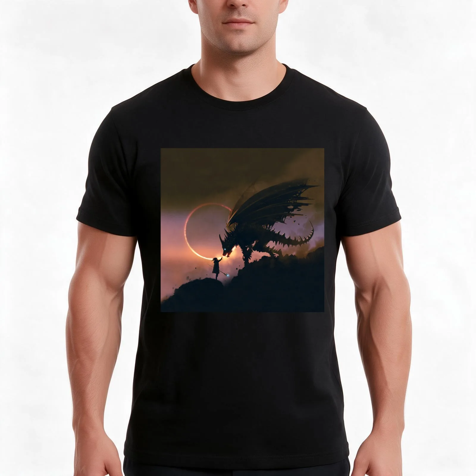 Dragon Wizard fantasy T-Shirt, Summer Casual Cotton Tee, Oversized Streetwear Tops, Vintage Graphic Print, Unisex Men Women