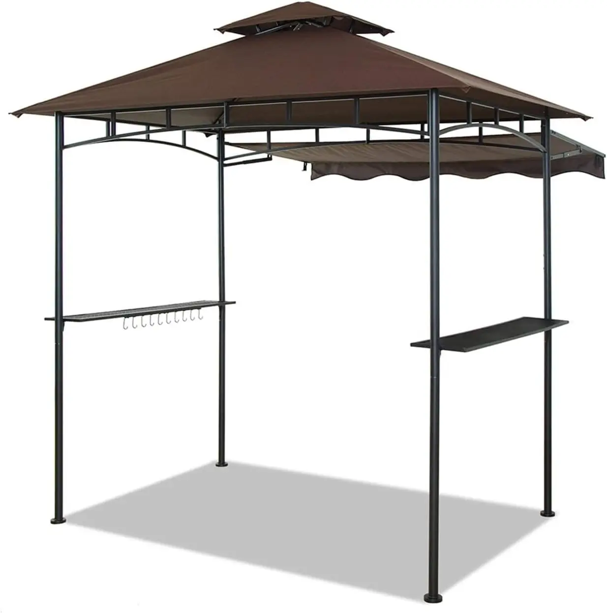 

Double Tiered Grill Gazebo 8X 5, Outdoor BBQ Patio Canopy Tent with Stretchable Side Awning (Brown)