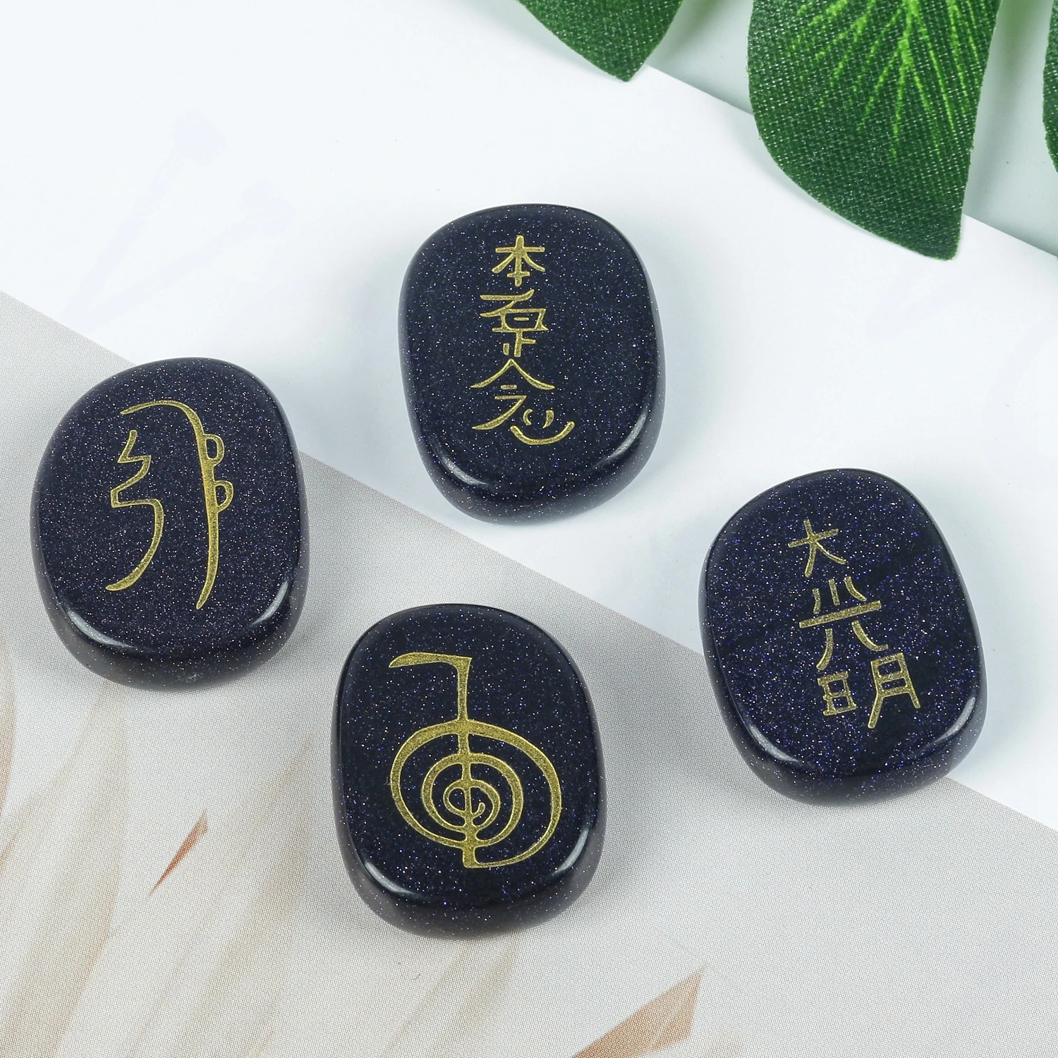 Hot 4Pcs Natural Quartz Agate Lapis Lazuli Reiki Symbol Energy Stone Cho Ku Rei Sei He Ki Dai Ko Myo Gem Healing Crystal Jewelry