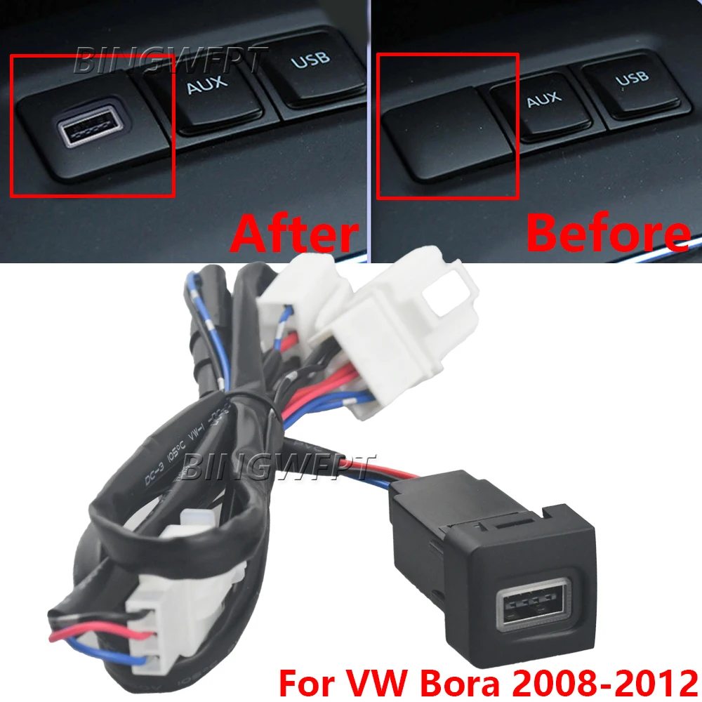 BINGWFPT Car Red LED Car USB Charger PD Quick Charge Phone Charging Adapter Outlet Button For VW Volkswagen Bora 2008-2012