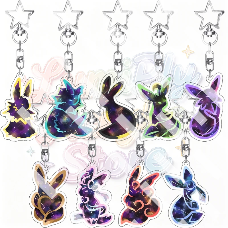 Galaxy Star Charm Acrylic Keychain Umbreon Vaporeon Jolteon Flareon Espeon Leafeon Sylveon Eevee Anime Bag Pendant Key Ring Gift