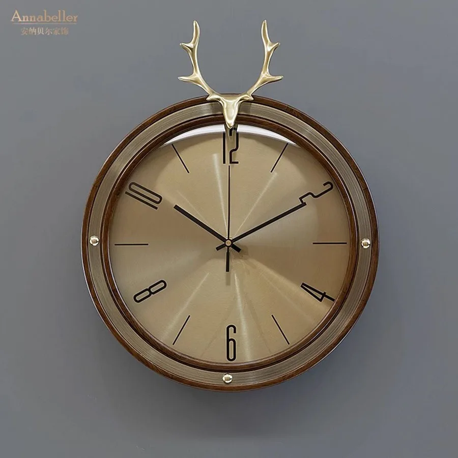 Gift Decoration Wall Clock Pieces Living Room Classic Elegant Wall Clock Home Art Hands Number Gold Round Luxury Klok Home Decor