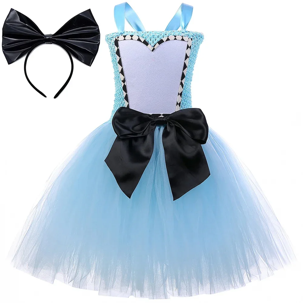 Alice Princess Dress Costume for Girls Birthday Party Tulle Dresses Wonderland Maid Tutu Dress Kids Halloween Carnival Dress Up