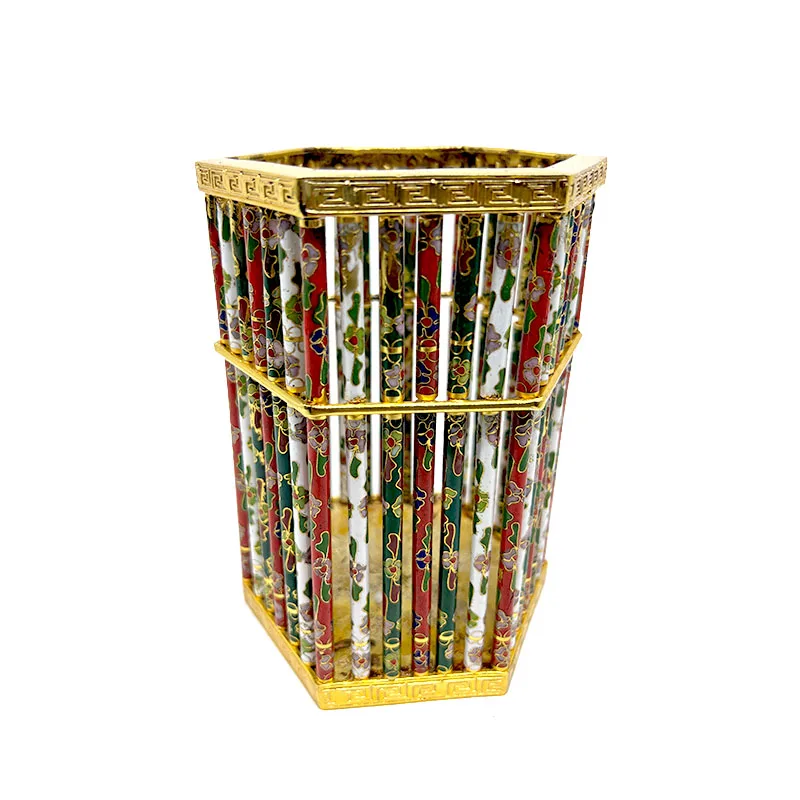 High end gold-plated cloisonn é brass pen holder