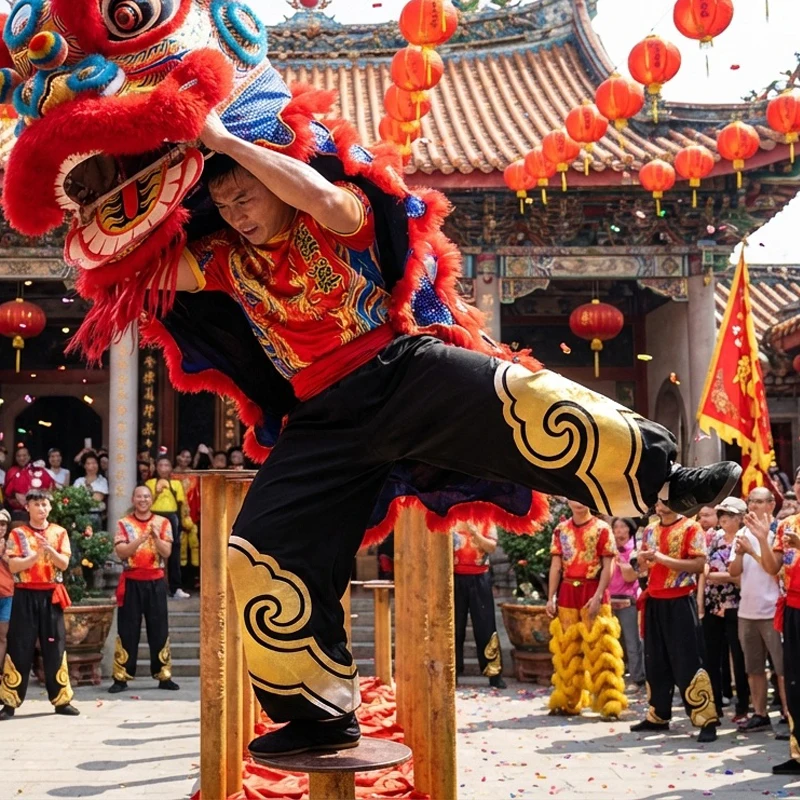 

Chinese Lion Dance Pants Traditional Dragon Boat Show Kung Fu Dance Pants For Carnival New Year Martial Arts Stage Performance