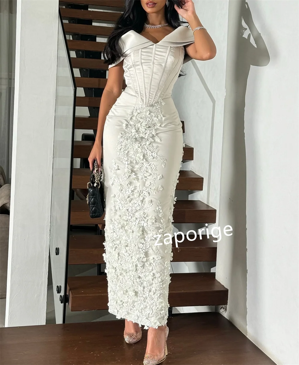 Customized Exquisite Pleat Applique Straight Off-the-shoulder Midi Dresses Quinceanera Dresses Simple Modern Style