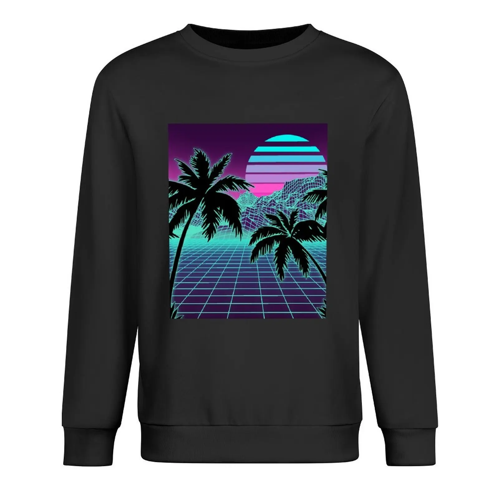

Retro 80s Vaporwave Sunset Sunrise With Outrun style grid print Pullover men clothes men's coat winter clothes pullover