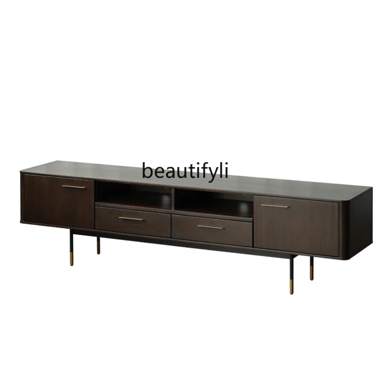 

Nordic Mid-Ancient Industrial TV Cabinet Imported Boxwood Solid Wood Metal Feet Retro Italian Audiovisual Cabinet furniture