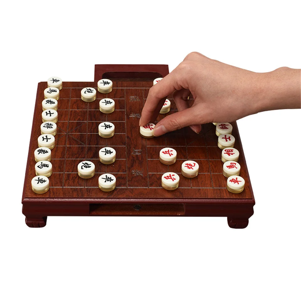

BSTFAMLY Chinese Chess Xiang Qi Wooden box Acrylic Pieces with Drawer 24*22*4.5cm 32Pcs/Set Puzzle Game Kids Gift C01