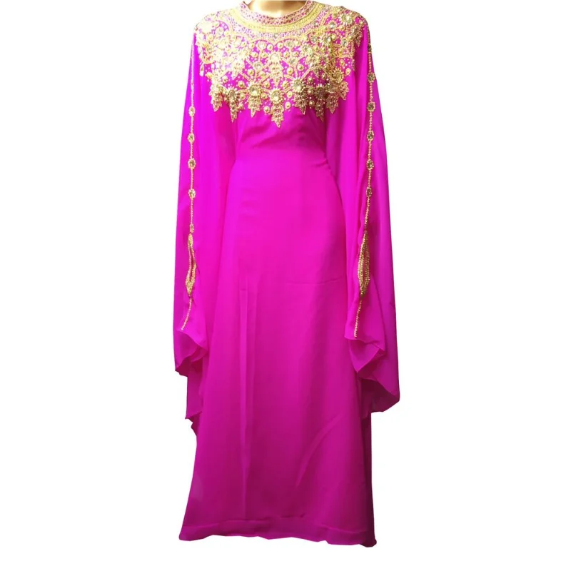 Pink Robe Shiny Dubai Female Muslim Women's Arabic Design Women's European and American Fashion Trends 52 Inches Long