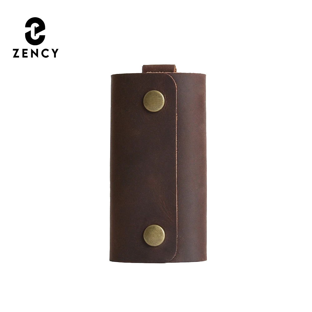 Zency Retro Genuine Leather Car Key Holder Small Cowhide Short Key Case Bag Housekeeper Keys Purse With Key Rings For Men