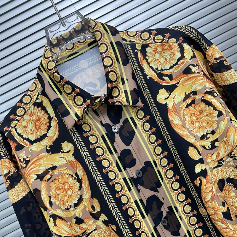 Luxury Royal Shirts Men Casual Social Paisley Floral Leopard Digital Printing Shirt Manga Longa Prom Party Shirts Ropa Hombre