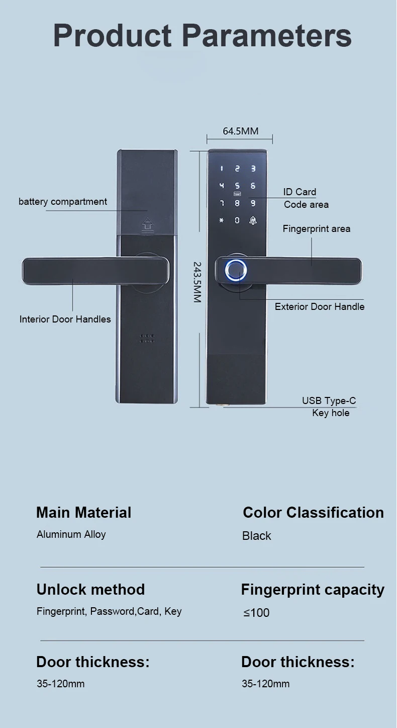 WiFi Connected Biometric Fingerprint & Digital Password Unlock Smart Door Lock for Home Security for Glass and Wood Doors