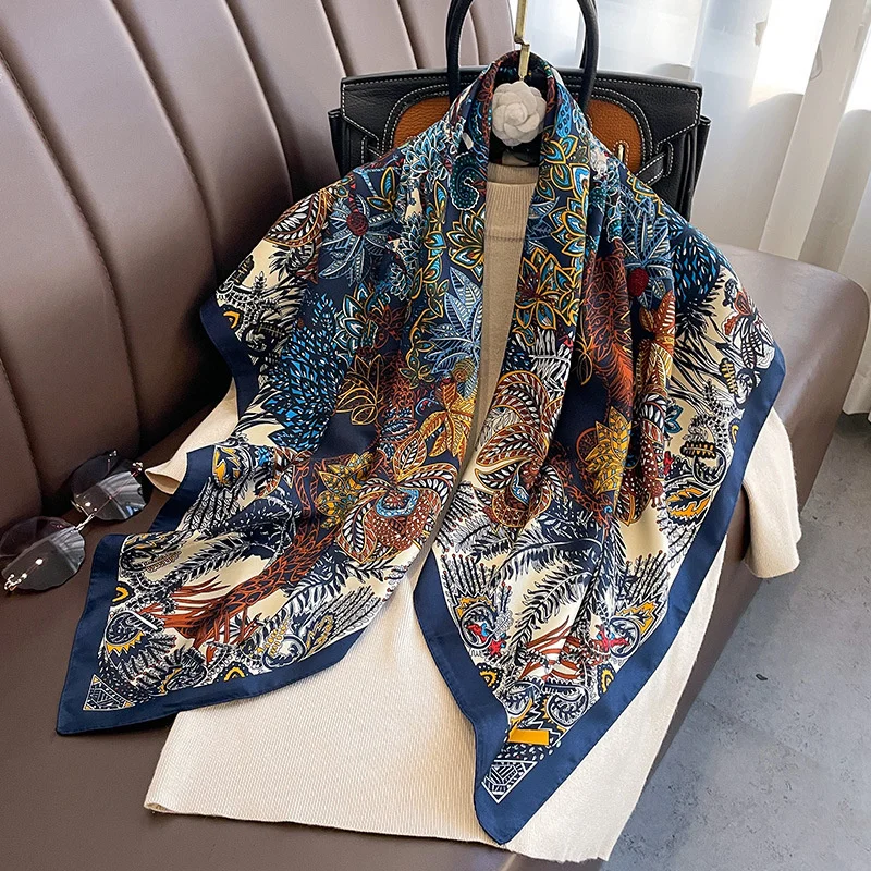 90*90cm Square Scarf Twill Cotton Feeling Women Head Shawls And Wraps Luxury Print Neck Scarves Hijab Bandana Pashmina