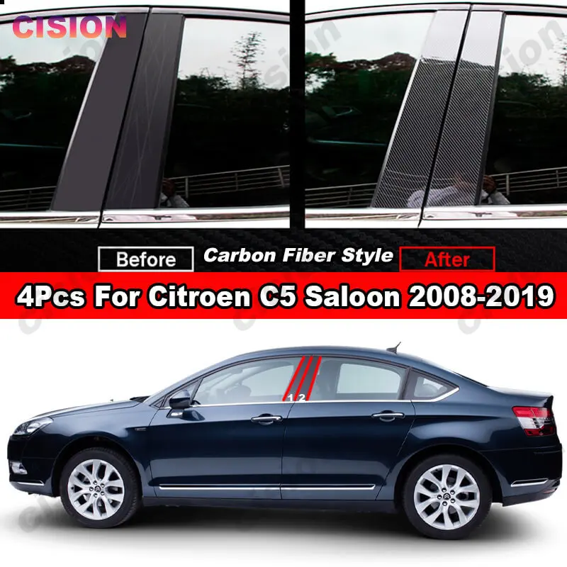 Glossy Black Window Door Center Middle Column B Pillar Post Cover Mirror Effect PC Material Trim for Citroen C5 Saloon 2008-2019