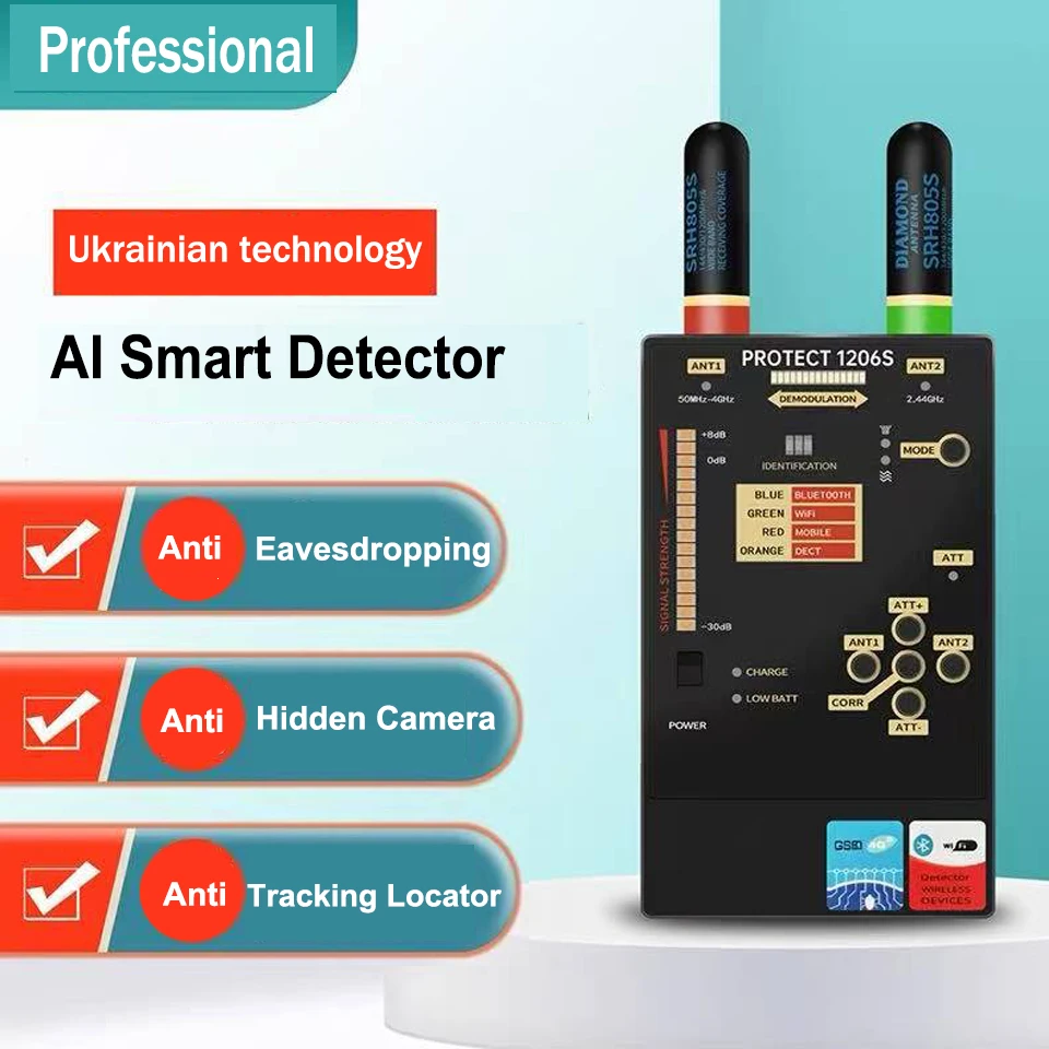 

Ukrainian technology's AI Anti-Spy Camera/GPS Finder 2G-5G/WiFi Bluetooth signal Scan Portable Anti-Eavesdropping Metal Detector