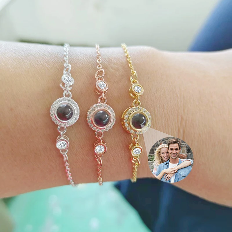 Custom Photo Bracelet Personalized Photo Projection Bracelet Inlaid Round Zircon Pendant With Colored Picture Bracelet Inside