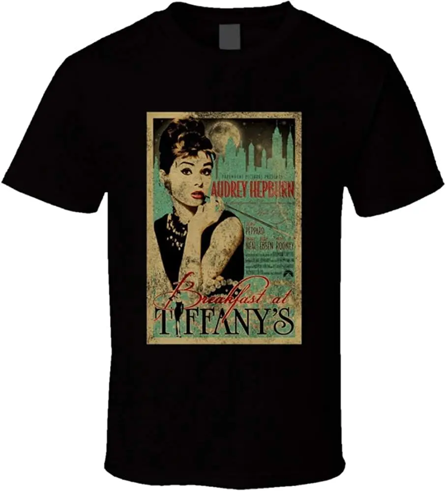 Qanipu Breakfast at Tiffanys Audrey Hepburn Vintage Movie Poster Graphic T Shirt Black