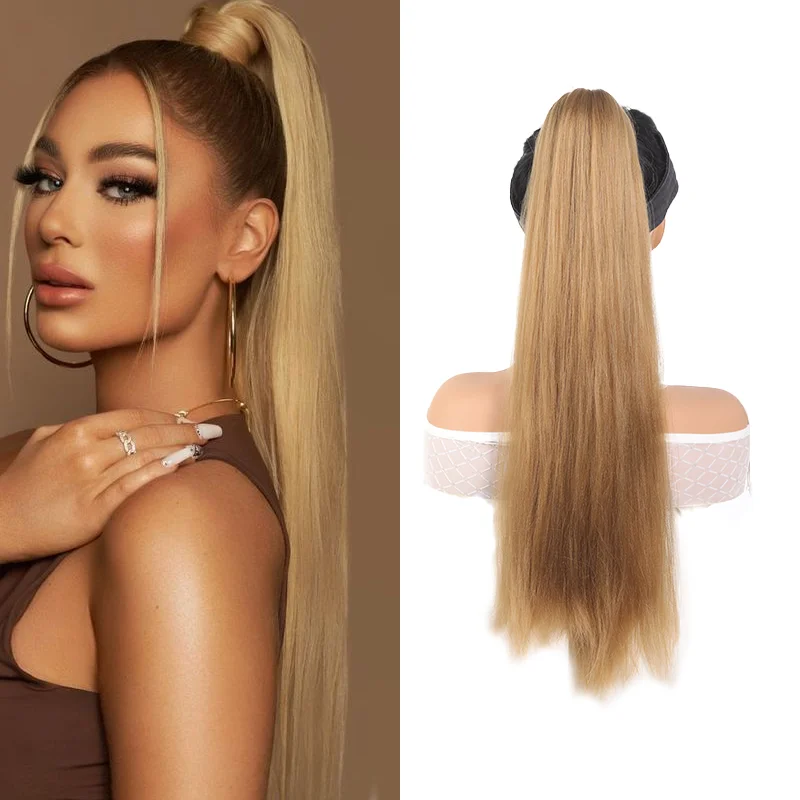 Xnaira Sintético Ponytail Extensões, Rubber Band Cabelo, Trançado Pony Cauda Hairpiece, 24"